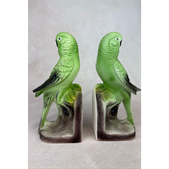 Vintage Green Ceramic Parrot Bookends Bird - Picture 3 of 12